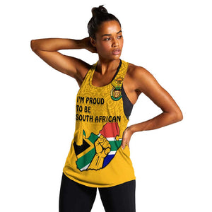 Personalised South Africa Women Racerback Tank African Pattern Happy Freedom Day Yellow Version