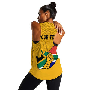 Personalised South Africa Women Racerback Tank African Pattern Happy Freedom Day Yellow Version