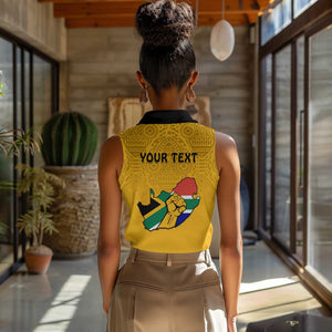 Personalised South Africa Women Sleeveless Polo Shirt African Pattern Happy Freedom Day Yellow Version