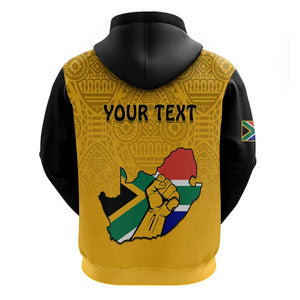 Personalised South Africa Zip Hoodie African Pattern Happy Freedom Day Yellow Version