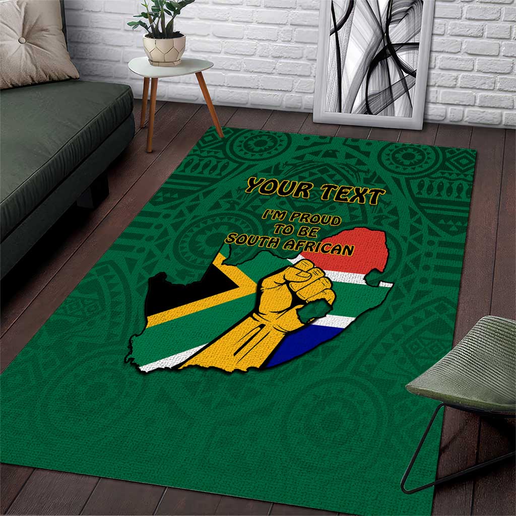 Personalised South Africa Area Rug African Pattern Happy Freedom Day Green Version