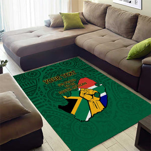 Personalised South Africa Area Rug African Pattern Happy Freedom Day Green Version