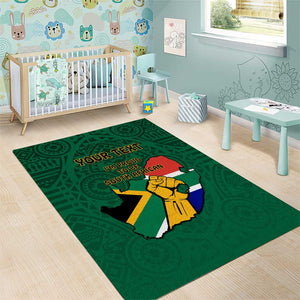 Personalised South Africa Area Rug African Pattern Happy Freedom Day Green Version