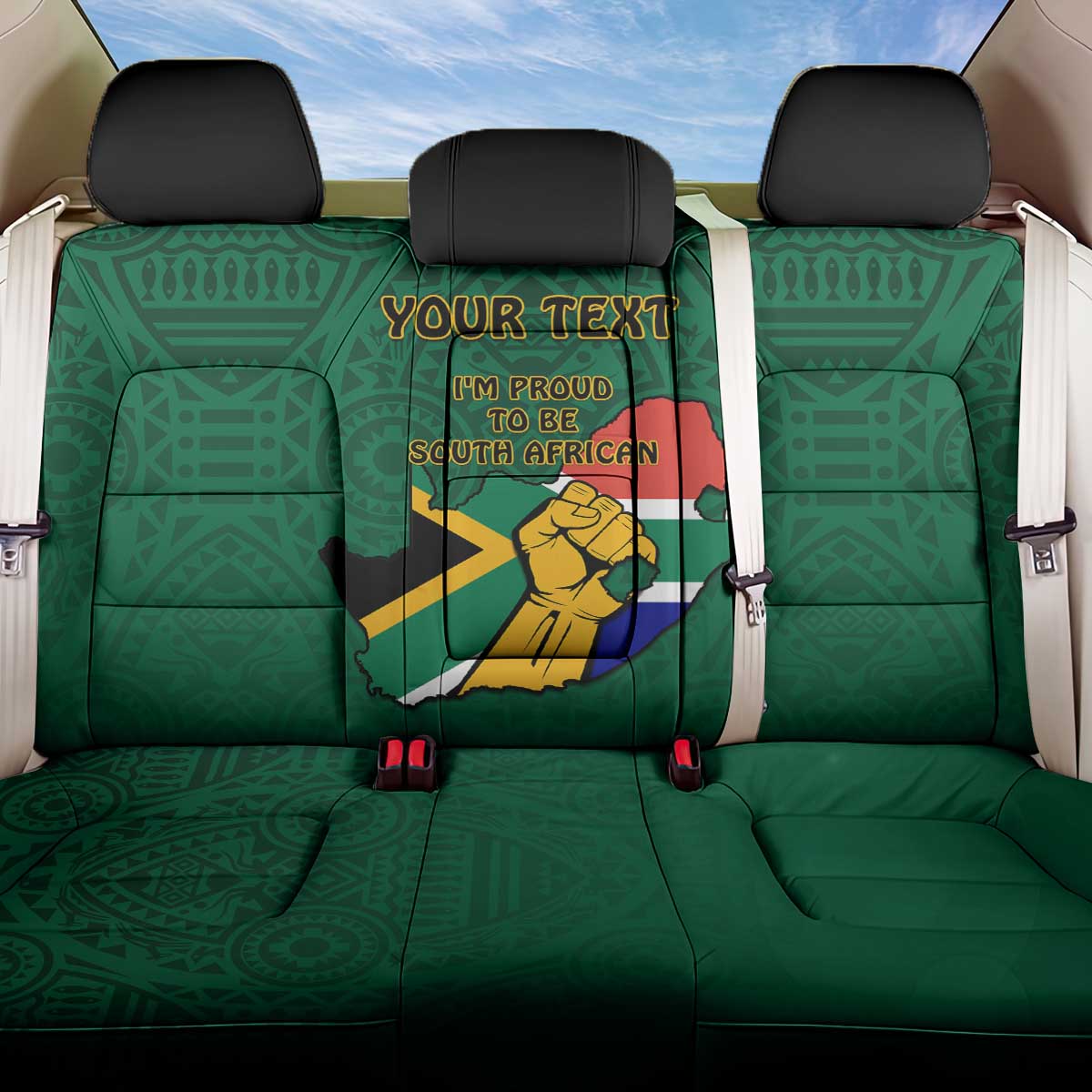 Personalised South Africa Back Car Seat Cover African Pattern Happy Freedom Day Green Version