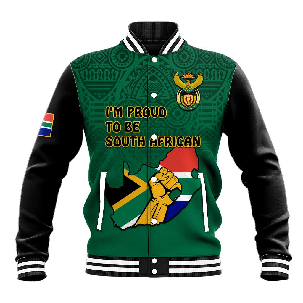 Personalised South Africa Baseball Jacket African Pattern Happy Freedom Day Green Version LT14