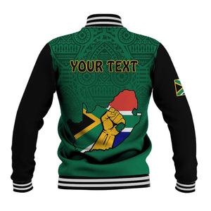 Personalised South Africa Baseball Jacket African Pattern Happy Freedom Day Green Version LT14