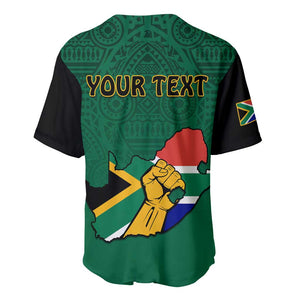 Personalised South Africa Baseball Jersey African Pattern Happy Freedom Day Green Version