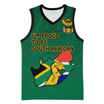 Personalised South Africa Basketball Jersey African Pattern Happy Freedom Day Green Version LT14