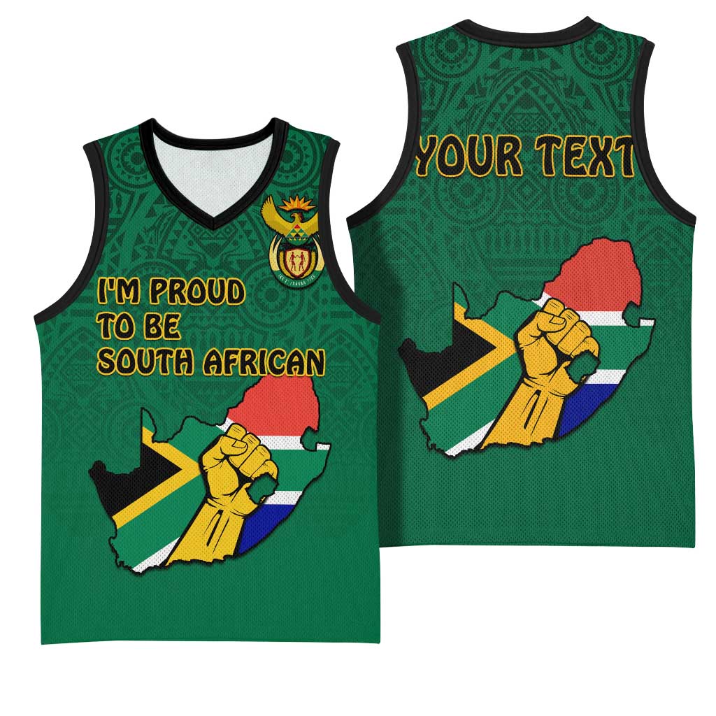 Personalised South Africa Basketball Jersey African Pattern Happy Freedom Day Green Version LT14