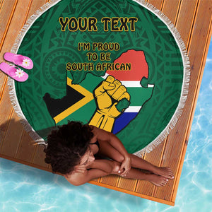 Personalised South Africa Beach Blanket African Pattern Happy Freedom Day Green Version