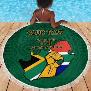 Personalised South Africa Beach Blanket African Pattern Happy Freedom Day Green Version