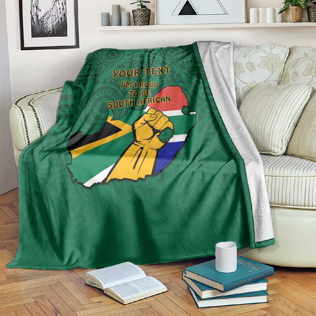 Personalised South Africa Blanket African Pattern Happy Freedom Day Green Version