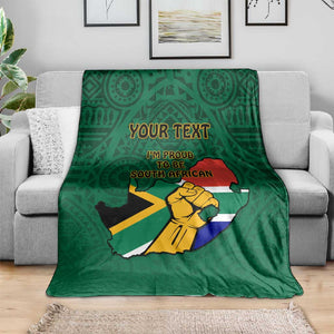 Personalised South Africa Blanket African Pattern Happy Freedom Day Green Version