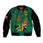 Personalised South Africa Bomber Jacket African Pattern Happy Freedom Day Green Version
