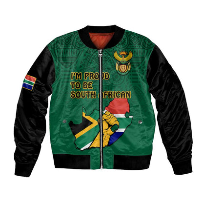 Personalised South Africa Bomber Jacket African Pattern Happy Freedom Day Green Version