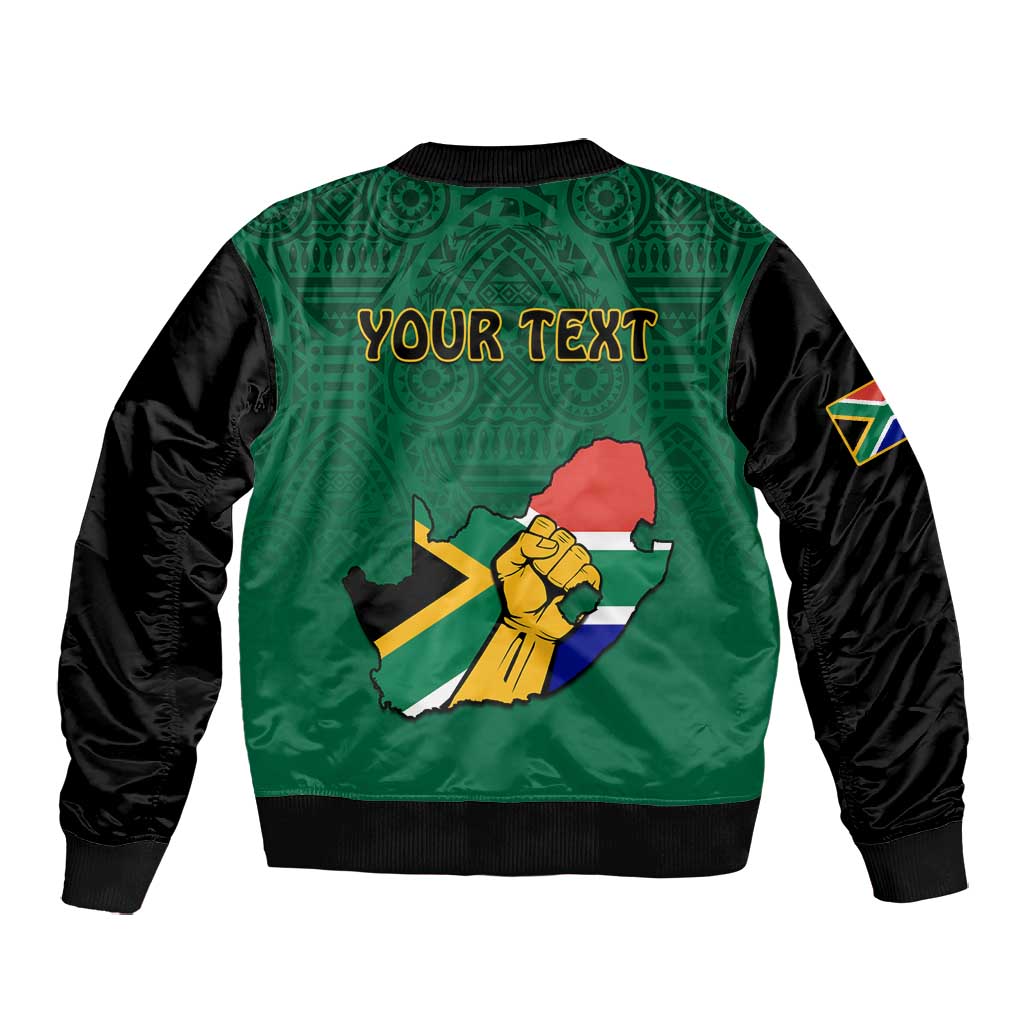 Personalised South Africa Bomber Jacket African Pattern Happy Freedom Day Green Version