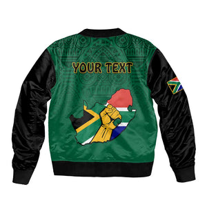 Personalised South Africa Bomber Jacket African Pattern Happy Freedom Day Green Version
