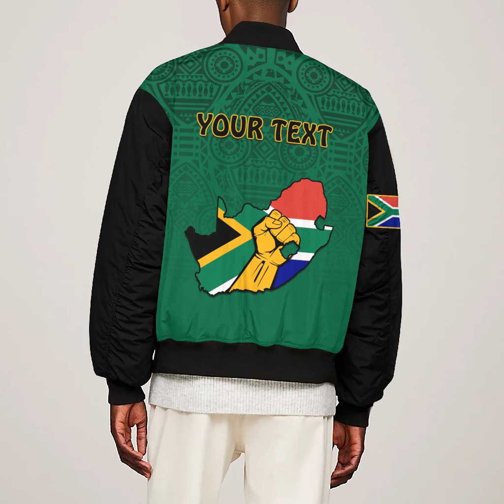 Personalised South Africa Bomber Jacket African Pattern Happy Freedom Day Green Version