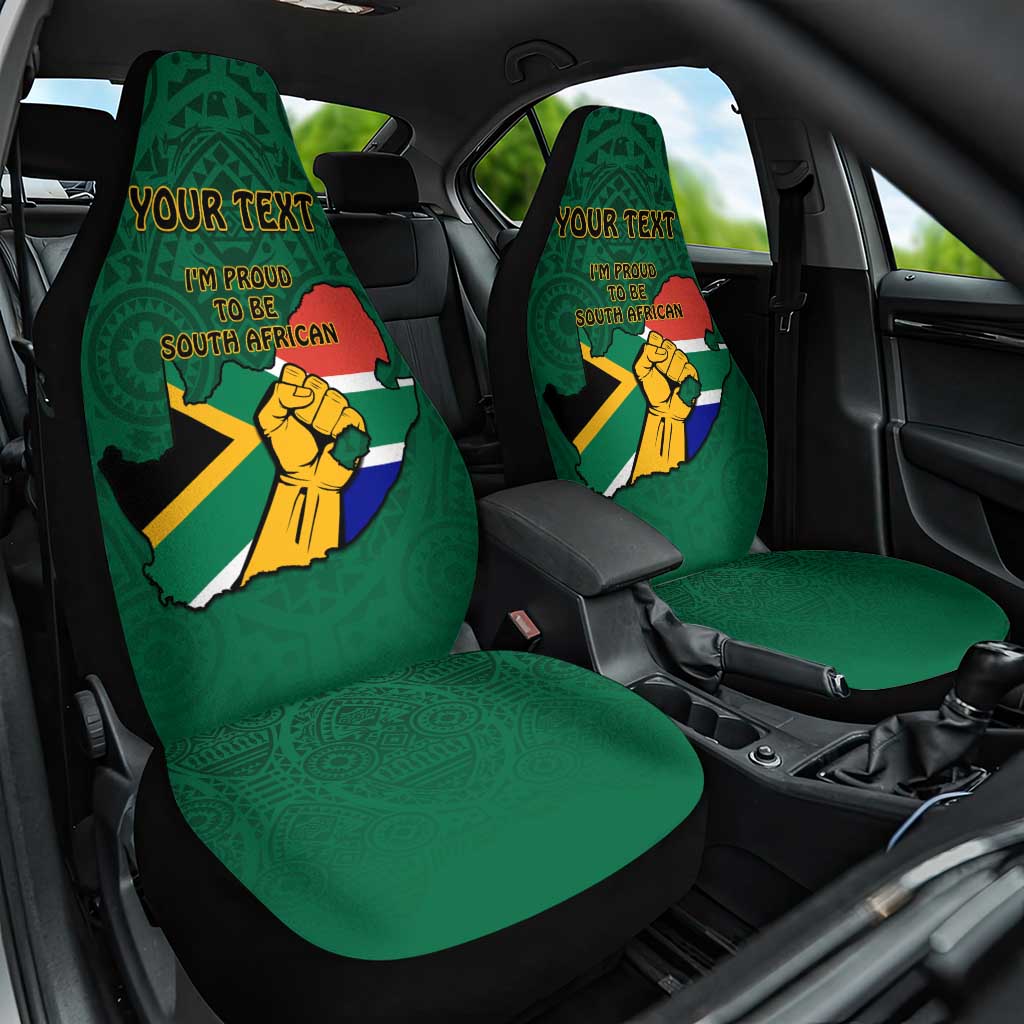 Personalised South Africa Car Seat Cover African Pattern Happy Freedom Day Green Version