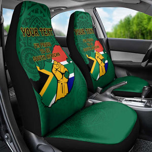 Personalised South Africa Car Seat Cover African Pattern Happy Freedom Day Green Version