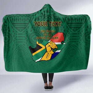 Personalised South Africa Hooded Blanket African Pattern Happy Freedom Day Green Version