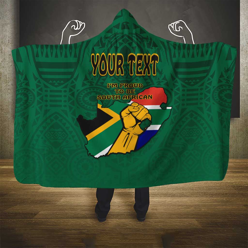Personalised South Africa Hooded Blanket African Pattern Happy Freedom Day Green Version