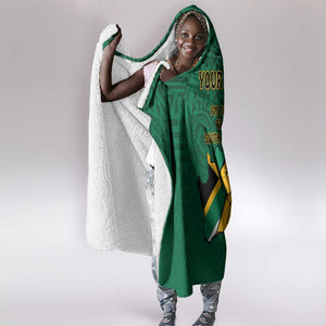 Personalised South Africa Hooded Blanket African Pattern Happy Freedom Day Green Version