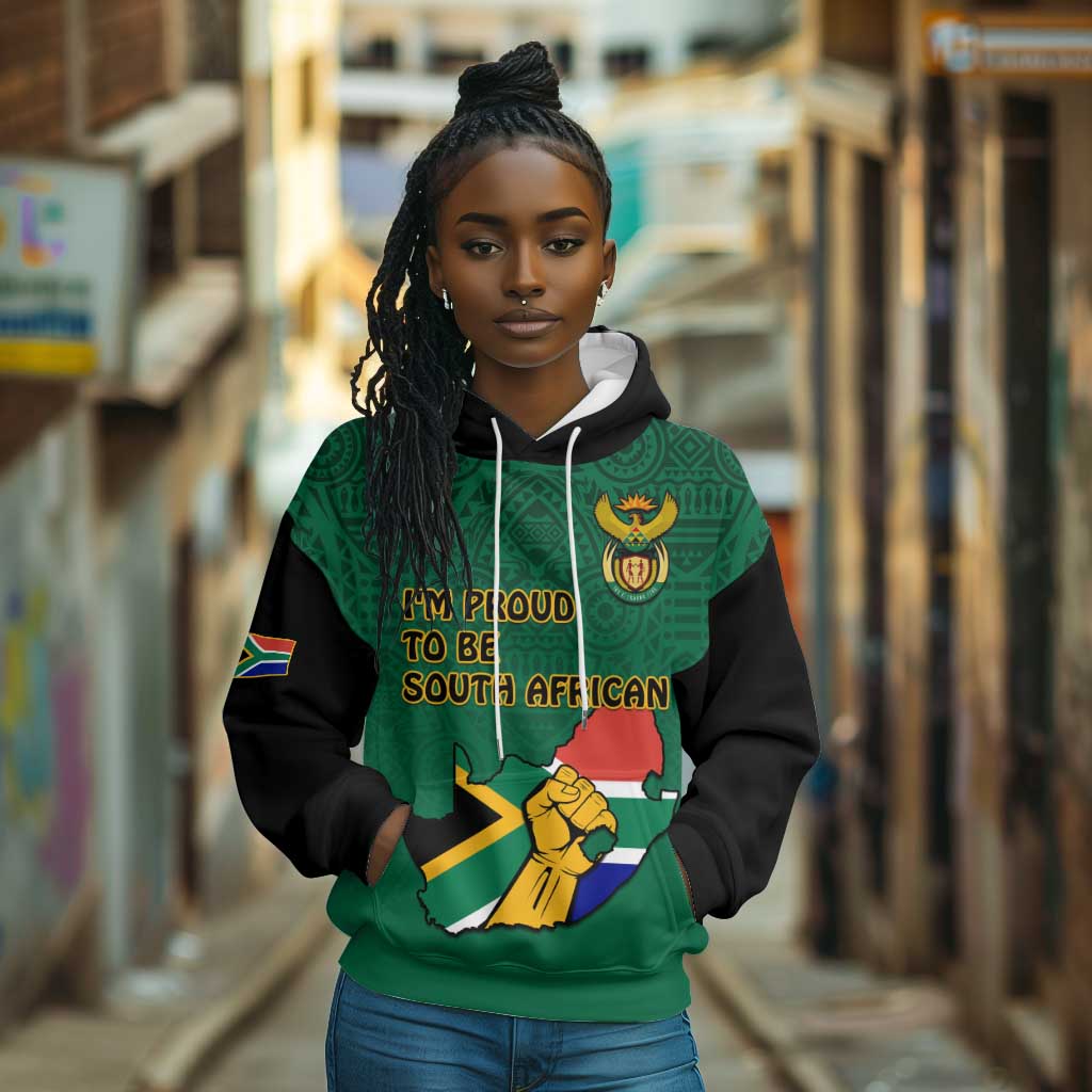 Personalised South Africa Hoodie African Pattern Happy Freedom Day Green Version