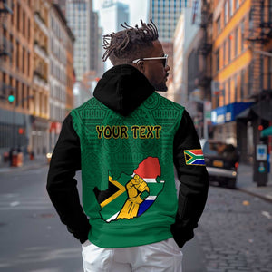 Personalised South Africa Hoodie African Pattern Happy Freedom Day Green Version