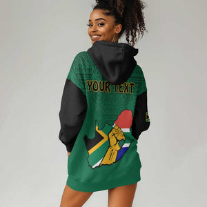 Personalised South Africa Hoodie Dress African Pattern Happy Freedom Day Green Version