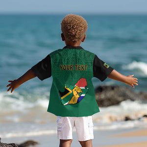 Personalised South Africa Kid Hawaiian Shirt African Pattern Happy Freedom Day Green Version