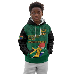 Personalised South Africa Kid Hoodie African Pattern Happy Freedom Day Green Version