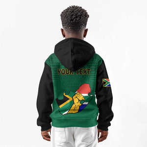 Personalised South Africa Kid Hoodie African Pattern Happy Freedom Day Green Version