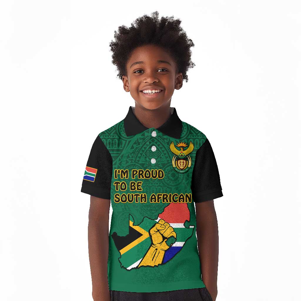 Personalised South Africa Kid Polo Shirt African Pattern Happy Freedom Day Green Version