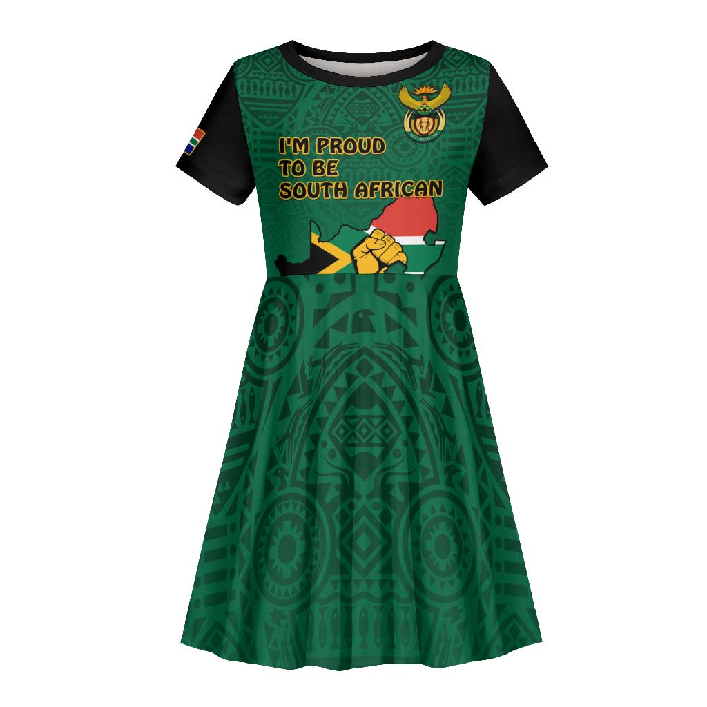 Personalised South Africa Kid Short Sleeve Dress African Pattern Happy Freedom Day Green Version