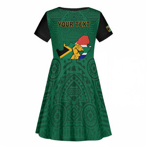 Personalised South Africa Kid Short Sleeve Dress African Pattern Happy Freedom Day Green Version