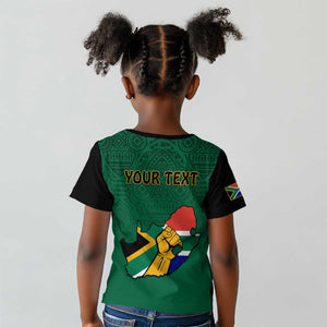 Personalised South Africa Kid T shirt African Pattern Happy Freedom Day Green Version