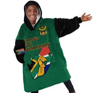 Personalised South Africa KId Wearable Blanket Hoodie African Pattern Happy Freedom Day Green Version