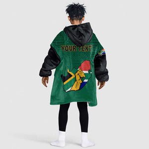 Personalised South Africa KId Wearable Blanket Hoodie African Pattern Happy Freedom Day Green Version