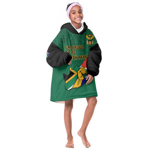 Personalised South Africa KId Wearable Blanket Hoodie African Pattern Happy Freedom Day Green Version