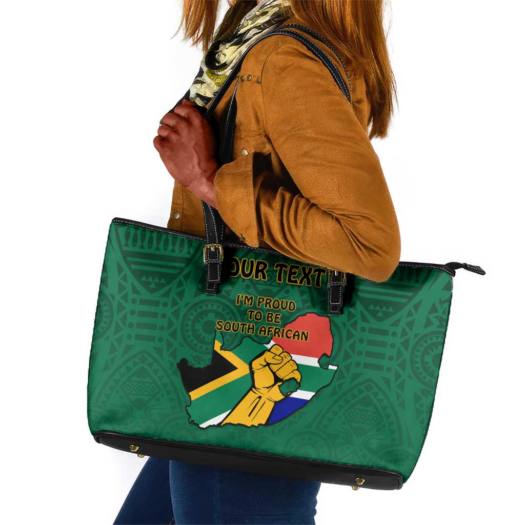 Personalised South Africa Leather Tote Bag African Pattern Happy Freedom Day Green Version