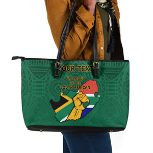 Personalised South Africa Leather Tote Bag African Pattern Happy Freedom Day Green Version