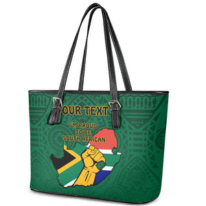 Personalised South Africa Leather Tote Bag African Pattern Happy Freedom Day Green Version