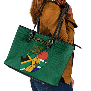 Personalised South Africa Leather Tote Bag African Pattern Happy Freedom Day Green Version