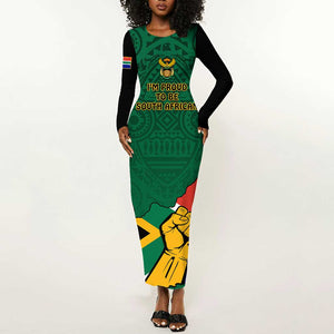 Personalised South Africa Long Sleeve Bodycon Dress African Pattern Happy Freedom Day Green Version