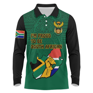 Personalised South Africa Long Sleeve Polo Shirt African Pattern Happy Freedom Day Green Version