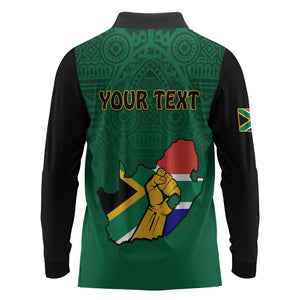 Personalised South Africa Long Sleeve Polo Shirt African Pattern Happy Freedom Day Green Version