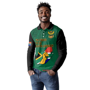 Personalised South Africa Long Sleeve Polo Shirt African Pattern Happy Freedom Day Green Version