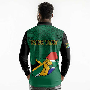 Personalised South Africa Long Sleeve Polo Shirt African Pattern Happy Freedom Day Green Version