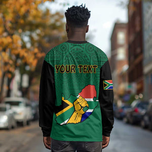 Personalised South Africa Long Sleeve Shirt African Pattern Happy Freedom Day Green Version LT14